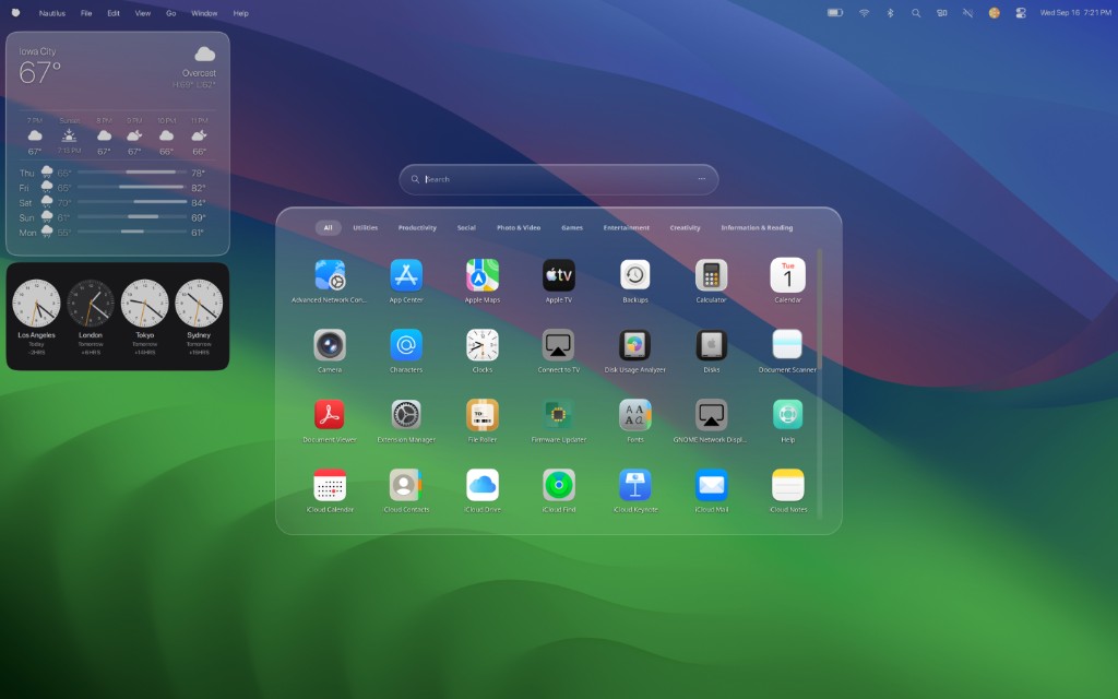 Apps overlay with category tabs
