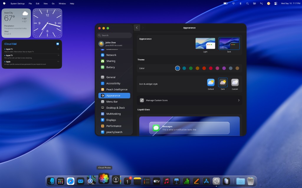 Settings Appearance page